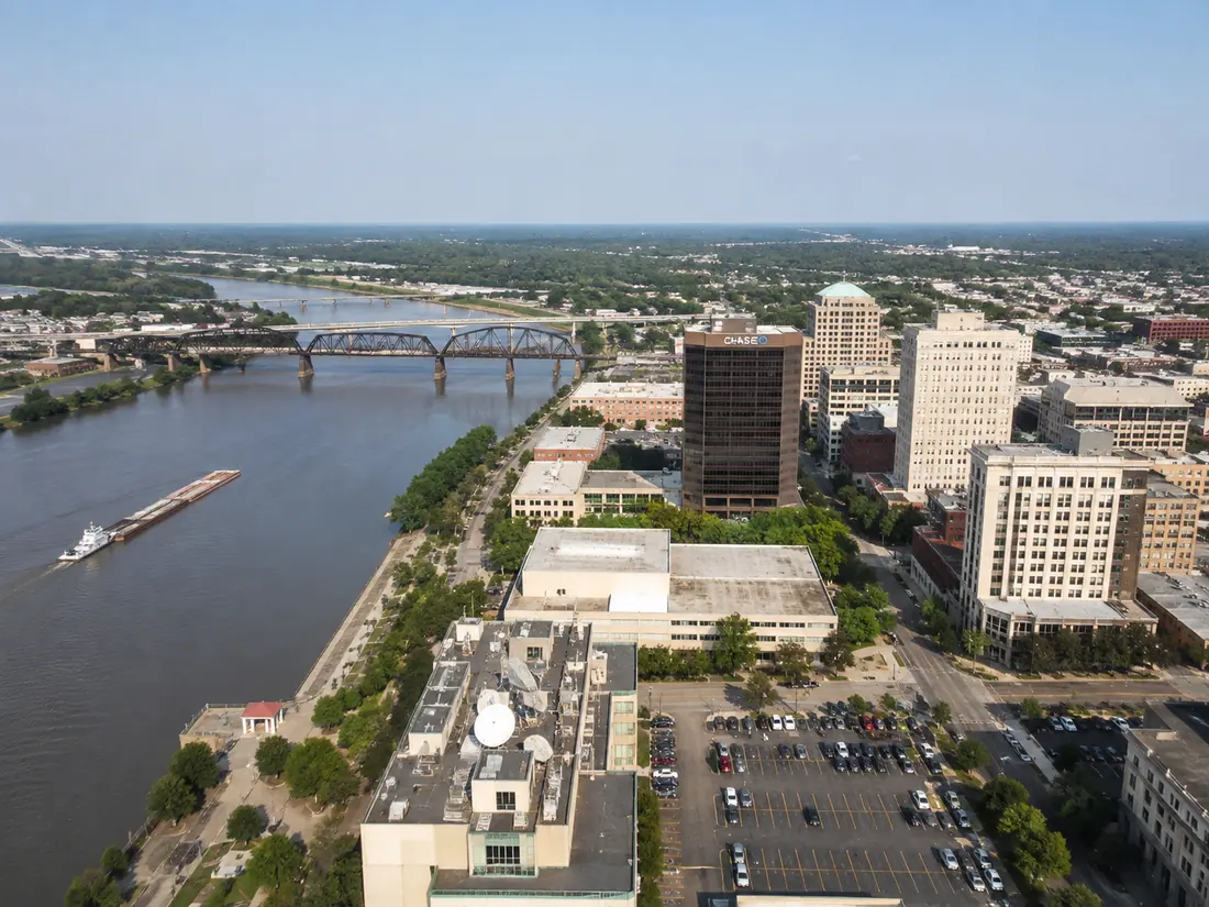 Aerial view of Shreveport, Louisiana and the surrounding service area